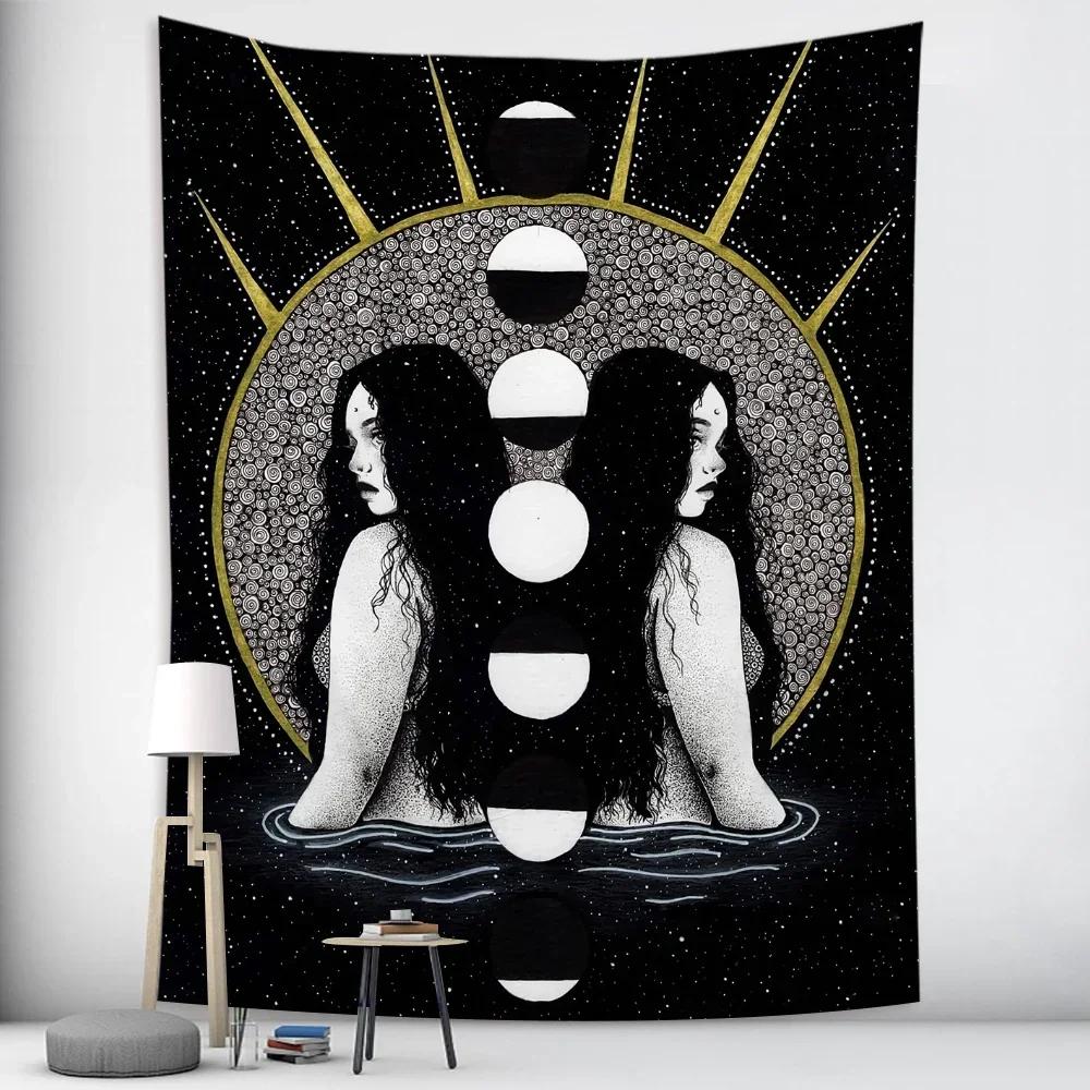 Goddess Hecate Tarot Divination Home Decor Witchcraft Tapestry Mandala Wall Decor Hippie Boho Moon Phase Tapestry Sofa Blanket