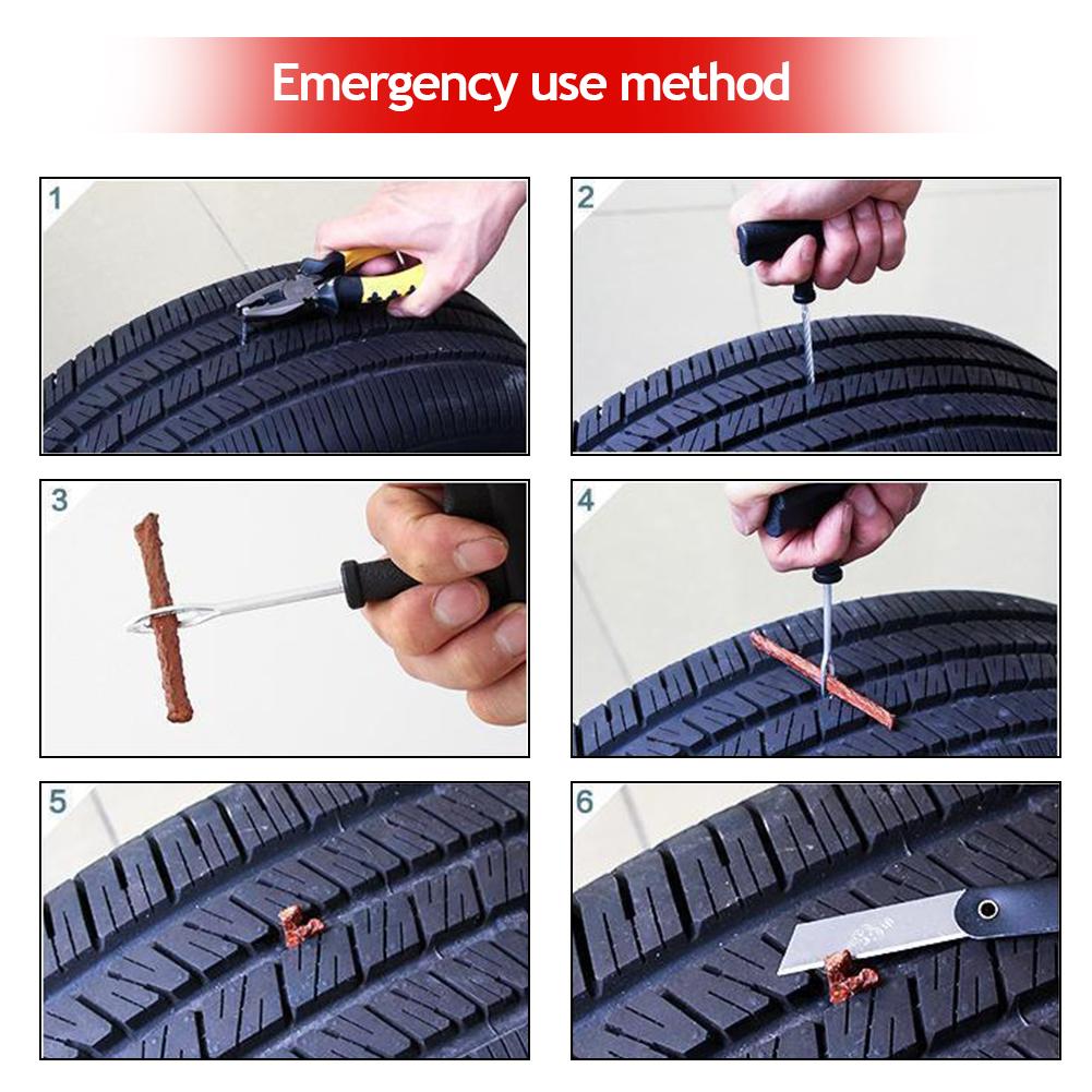 Set de instrumente pentru repararea anvelopelor de mașină cu lipici și benzi de cauciuc Instrumente pentru motociclete, biciclete, anvelope fără cameră, kit de reparare rapidă