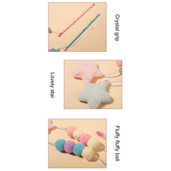 Stick Toy Elastic Rope Plush Ball Star Pendant Bite-resistant Comfortable Grip Relieve Boredom Handmade Kitten Teaser Wand Interactive Toy