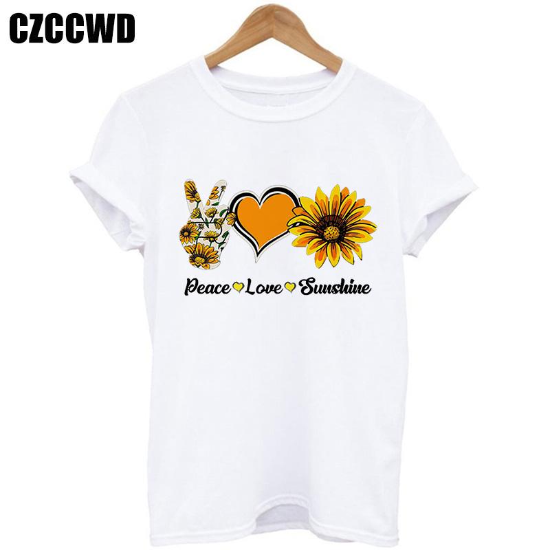 Sunflower Bee Kind Yellow Women Tshirt Aesthetics Graphic Short Sleeve Cotton Polyester T Shirts Female Camisetas Verano Mujer