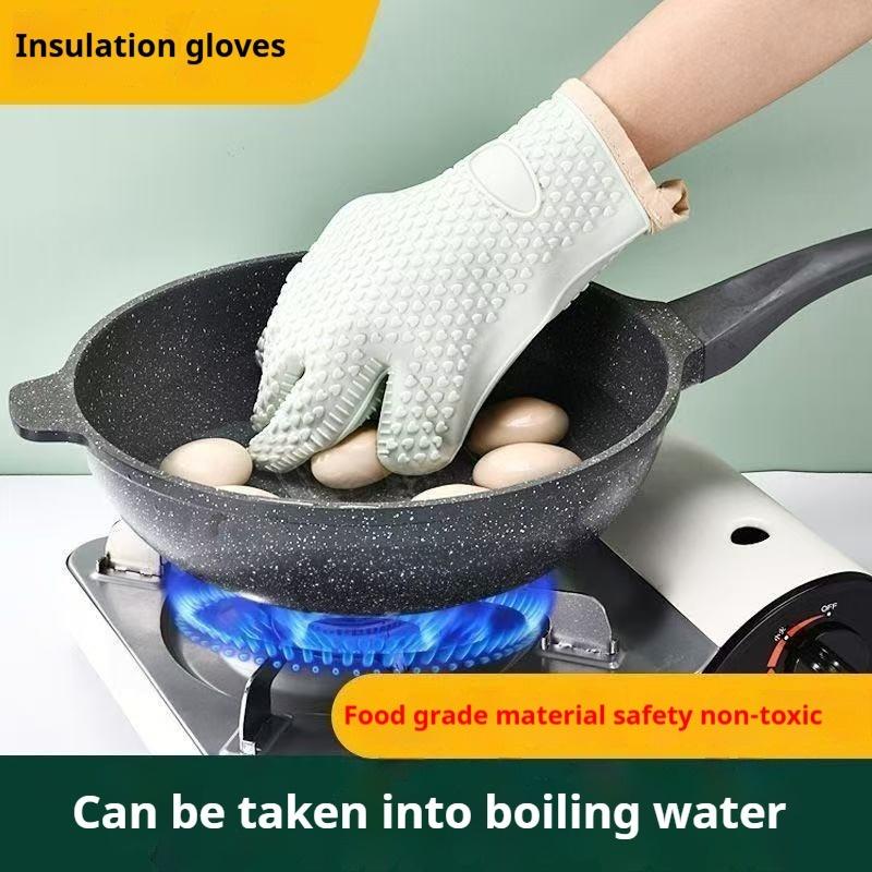 1Pair of Thickened Heat Insulation and Anti-scalding Gloves, Non-slip Silicone Gloves, Kitchen Breathable Oven Gloves