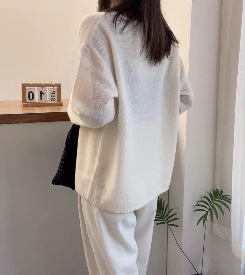 Korean Style One-Shoulder Cashmere Knit Sweater - Women's Loose Fit, Plus Size, Autumn/Winter Street Style Pure Wool Top