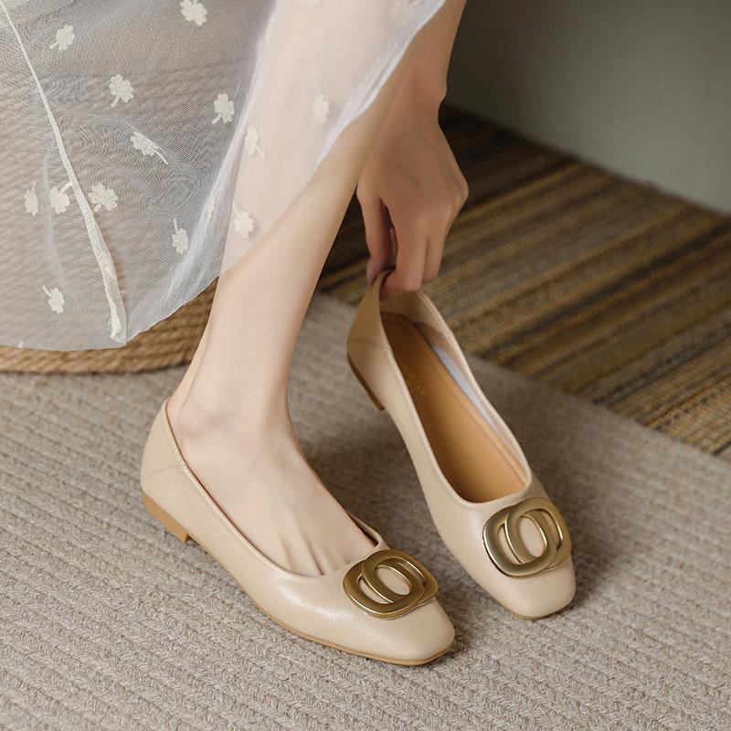 Anti-genuine leather versatile grandma shoes women's shallow mouth square head one pedal Mary Jane soft flat single shoes women's summer