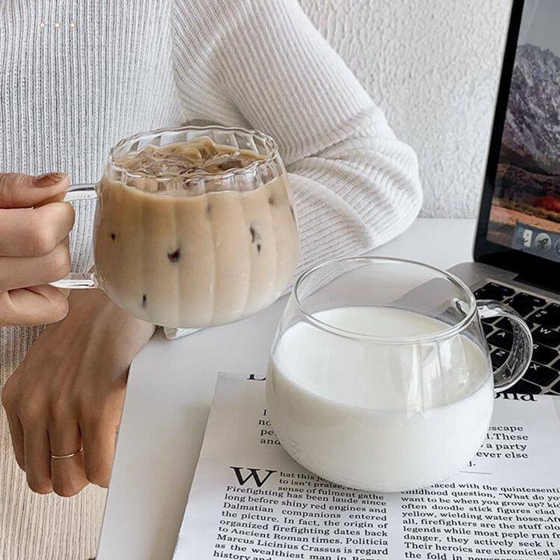 Transparent Coffee Mug with Handle Cold Ice Water Cup Glass Tea Cup Juice Milk Drinking Cup Water Bottle Kitchen Drinkware