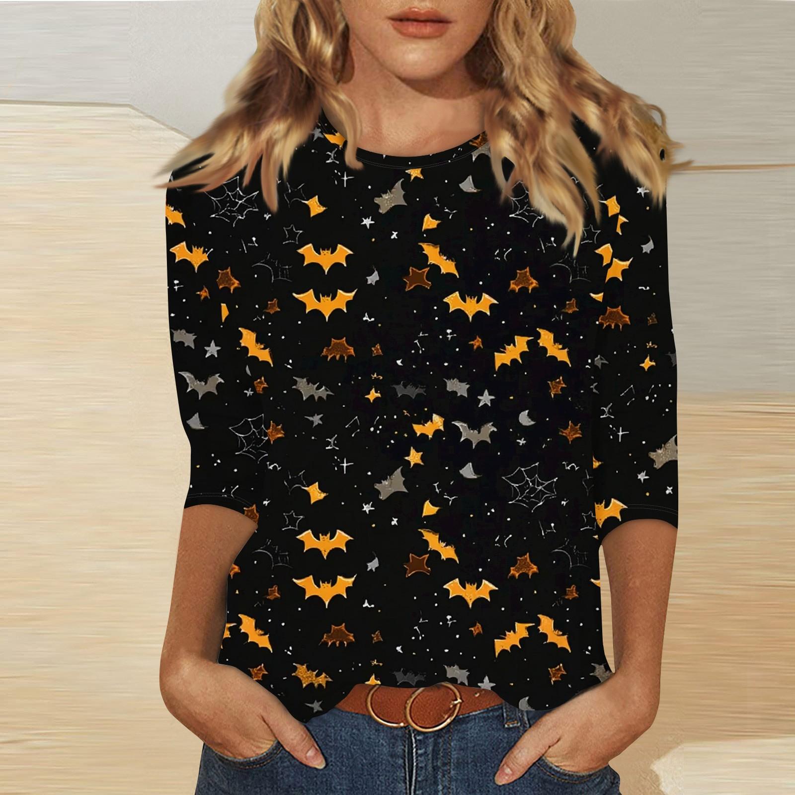 

Женская модная повседневная футболка с круглым вырезом и принтом 3/4 XXL оранжевый