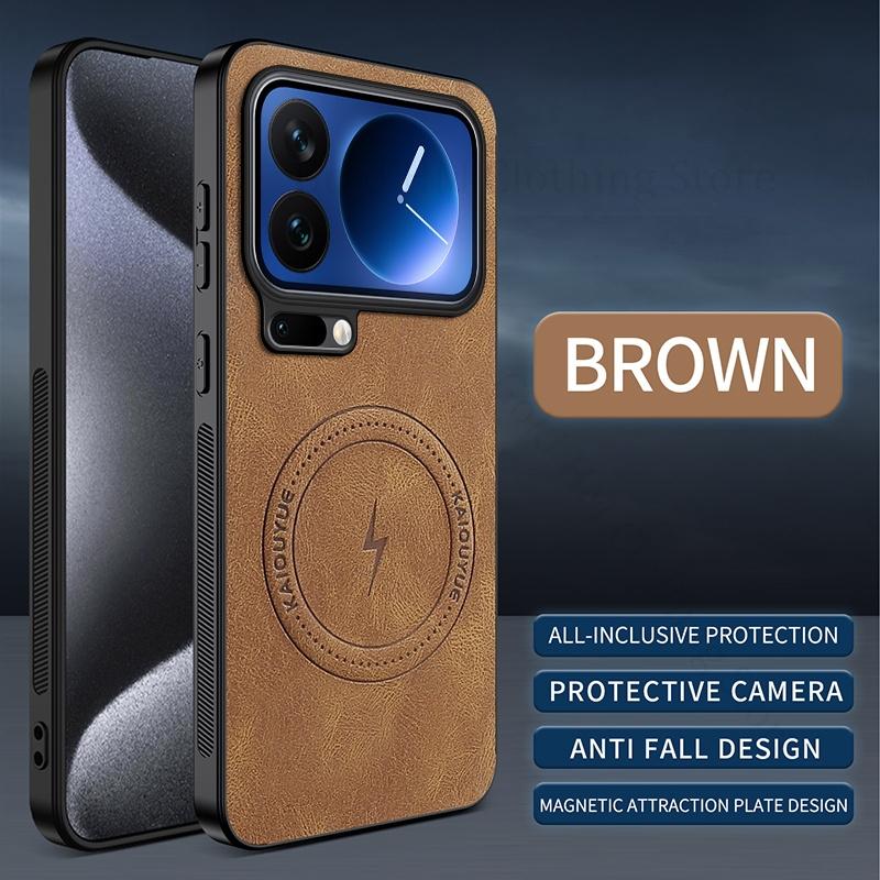 PU Leather Soft Bumper Shockproof Case For Xiaomi 17 Pro Max Magnetic Magsafing Phone Cover For Xiaomi 14T Pro mi 17 Pro Fundas