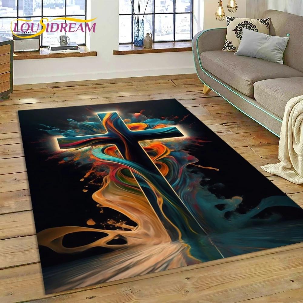 New 3D Pray Holy Bible Cross Jesus Carpet for Living Room Bedroom Home Decor,Floor Mat Non-slip Decoration for Sofa Doormat Gift