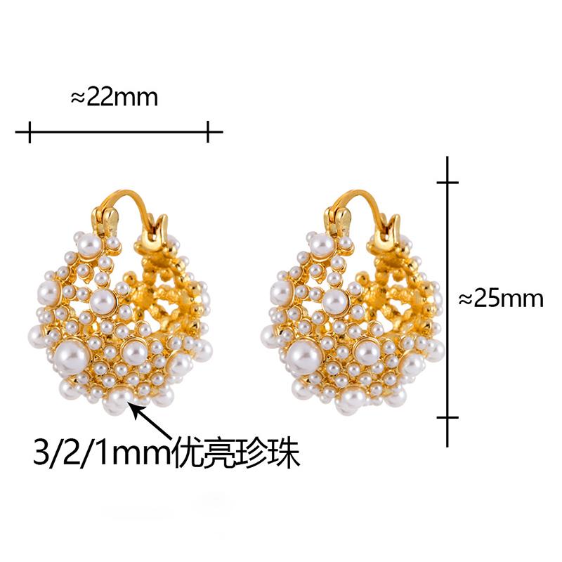PONYKISS Sterling Zilver 18K Goud Volledige Parel Bloemenmand Hoepel Oorbellen voor Vrouwen Trendy Fijne Geometrische Accessoires