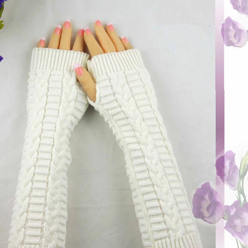 Japanese Korean Autumn and Winter Yarn Extended Open Finger Gloves Women Long Sleeve Cover Fashion Warm Long Gloves