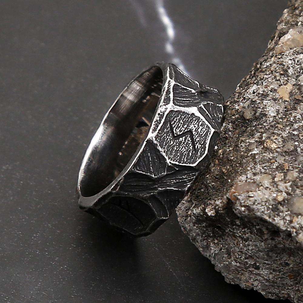 Nordic Viking Runes Ring 316L Stainless Steel Odin Amulet Punk Jewelry Gift For Men Women Couple