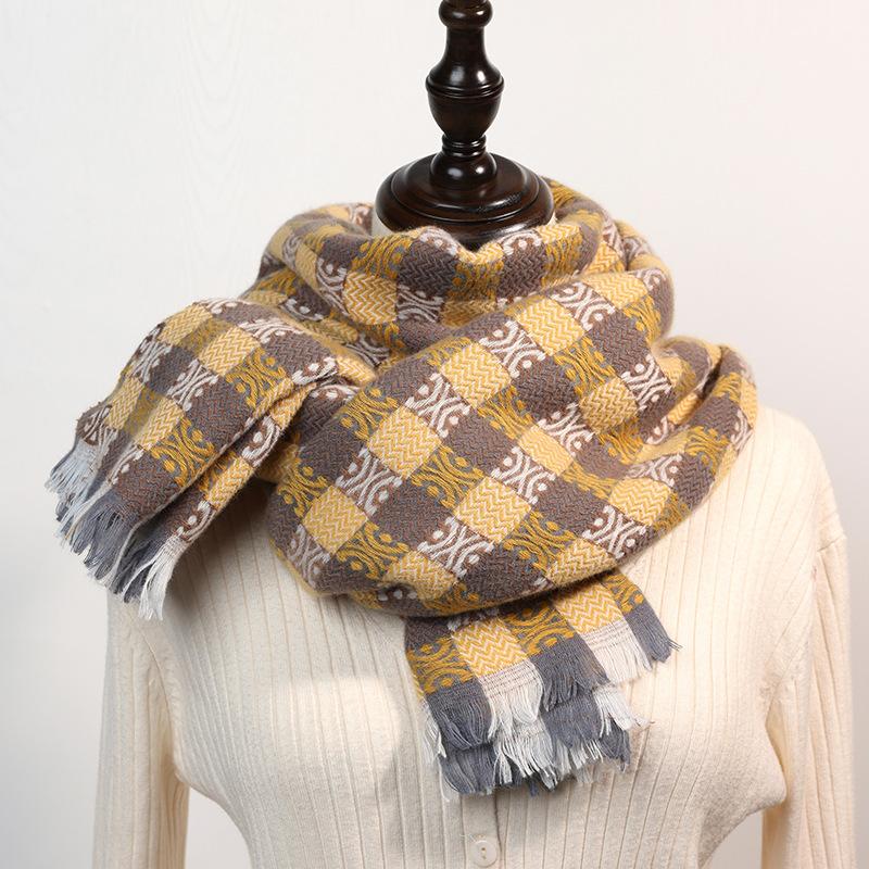 Checkerboard scarf women's sweet medium and long warm shawl 2025 new autumn and winter imitation cashmere scarf