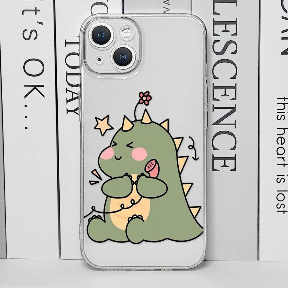 Cute Green Pink Dinosaur Couple Clear Phone Case for IPhone 13 12 11 14 15 16 Pro MAX XS X SE2 7 8 Plus Soft Paired Cover Fundas