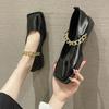 Wind is not tired loafers metal chain casual French design feet soft sole Mary Jane small leather shoes