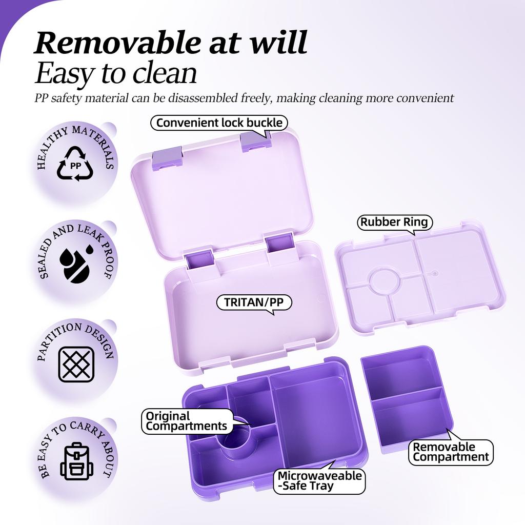 37oz Entzückende Bento-Box mit Cartoon-Druck, Mikrowellengeeignete, unterteilte Lunchbox, Auslaufsicher, BPA-frei, Snack-Lebensmittelbehälter für Schule, Picknick