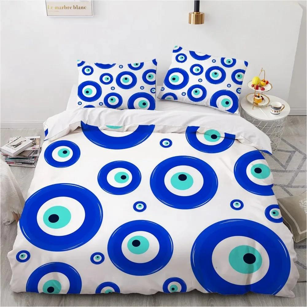 3D Evil Eye Duvet Cover Set Design Magic Drawing Eyes Bedding Sets Blue White Bedclothes King Full Twin Quilt Cover Queen Size