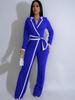 Europäischer & Amerikanischer Mode-Jumpsuit mit Gürtel, Patchwork, Langarm, Herbst/Winter-Stil