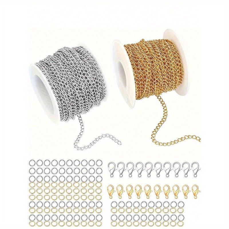 

5 м/рулон Набор цепочек для ожерелий для изготовления украшений своими руками, содержит 20 шт. застежек-лобстеров и 90 шт. соединительных колец, 1 м/упаковка без застежек-лобстеров и соединительных колец Gold-5m/roll разноцветный