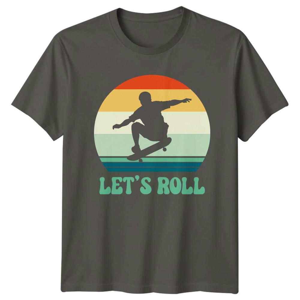 Lets Roll Retro Skateboarder Sunset Graphic Novelty TShirt S