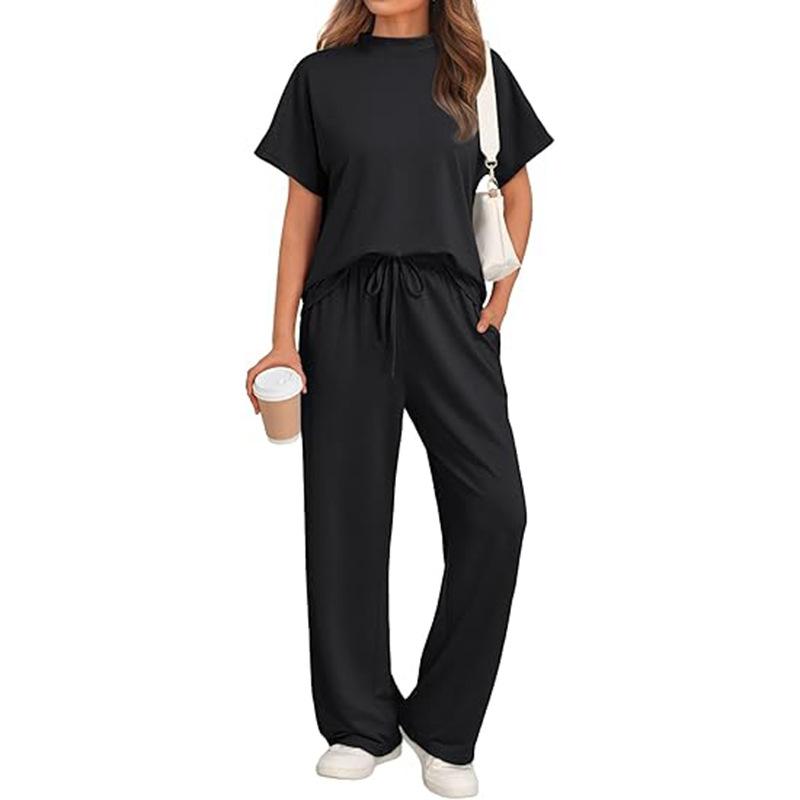 

Женский повседневный комплект с коротким рукавом, топ и брюки на кулиске с широкими штанинами, светло-хаки XL