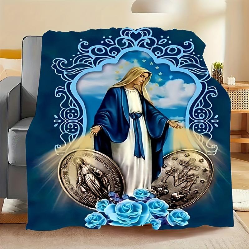 1pc Virgin Mary Blanket Our Lady of Guadalupe Flannel Blanket Warm Gift for Mom Cozy Furry Blanket Sofa Bedding Living Room