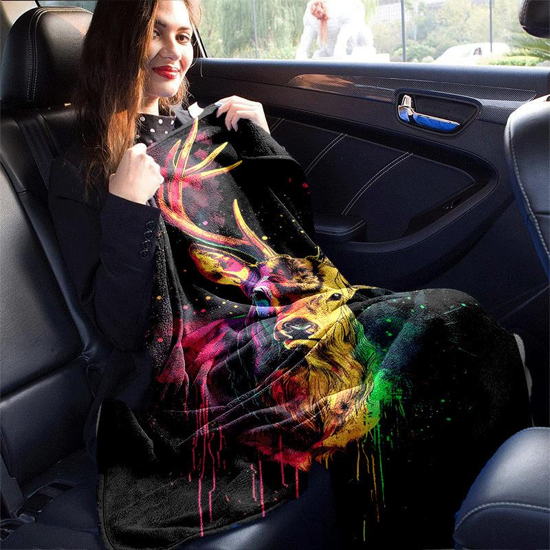 1pc Colored Deer Printing Lightweight Flannel Blanket, Comfortable and Warm Blanket, for Camping Sofa Bed and Couch Office, Gift