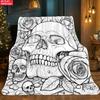 2D Flat Single-piece Skull Rose High-definition Printed Blanket. Soft and Warm Flannel Blanket, Suitable for Travel, Camping, So