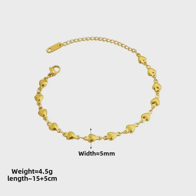 Elegant Gold Heart Chain Bracelet - Stainless Steel, Perfect Gift for Her