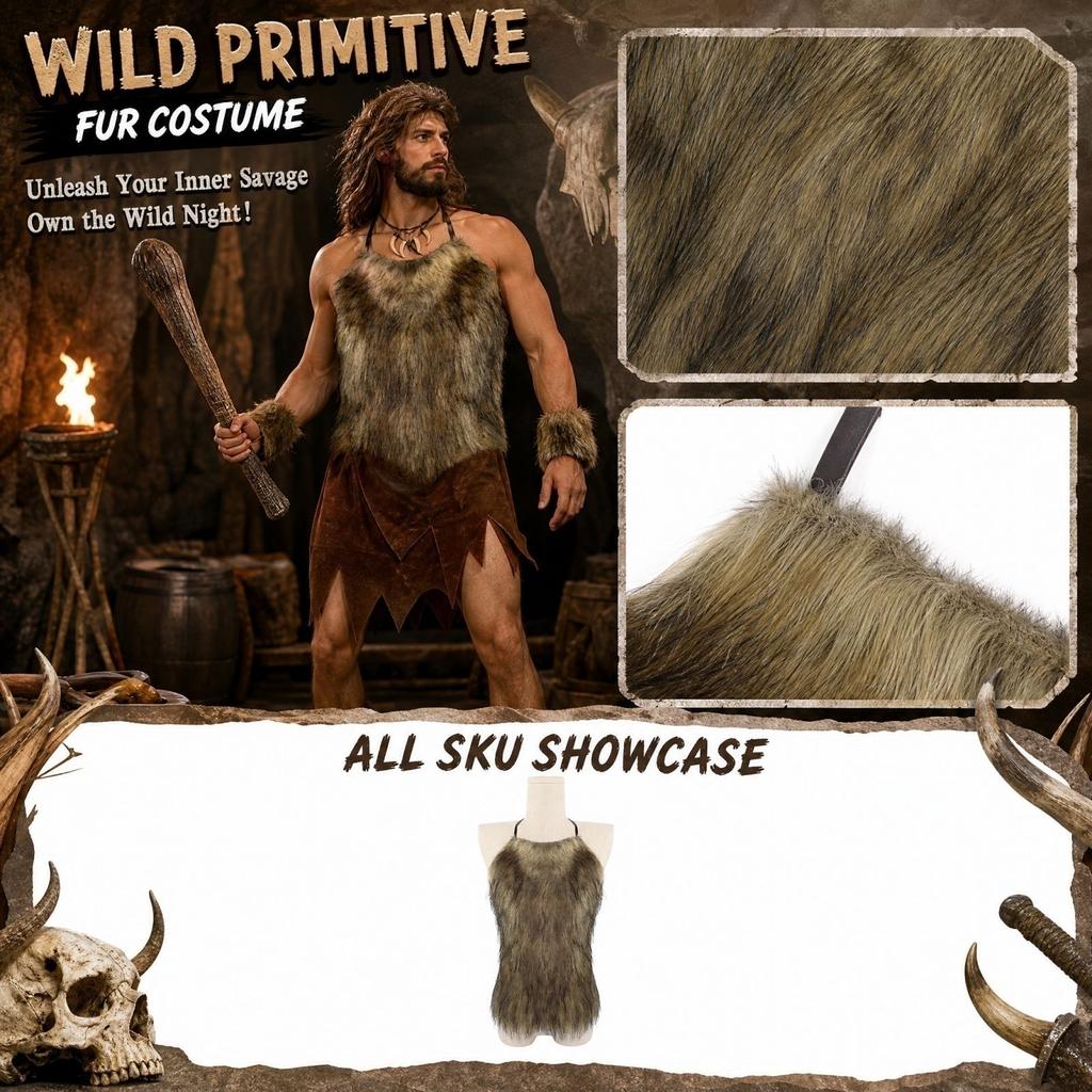 Costume da Uomo delle Caverne Finto per Halloween - Accessorio Costume per Adulti