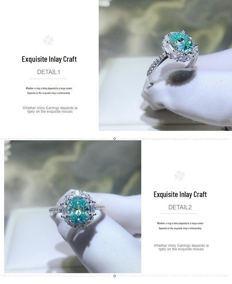 Paraiba Grüner Moissanit Damenring - S925 Silber, Europäischer & Amerikanischer Modeschmuck, Buntes Design