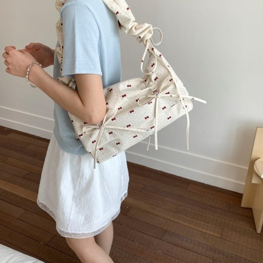 Leisure Bow Ribbons Bag Korean Women's Underarm Bag Fashion Pleated Shoulder Bag  Summer