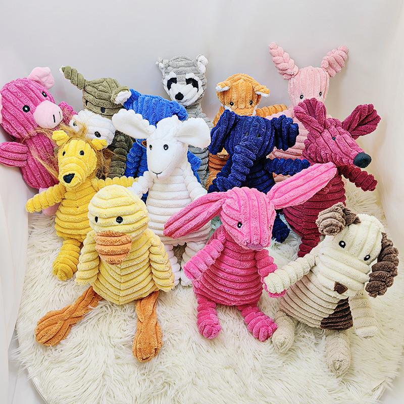 Corduroy Plush Dog Toy: Sounding, Teething, Teeth Cleaning, Boredom Relief with Monkey & Fox Designs.