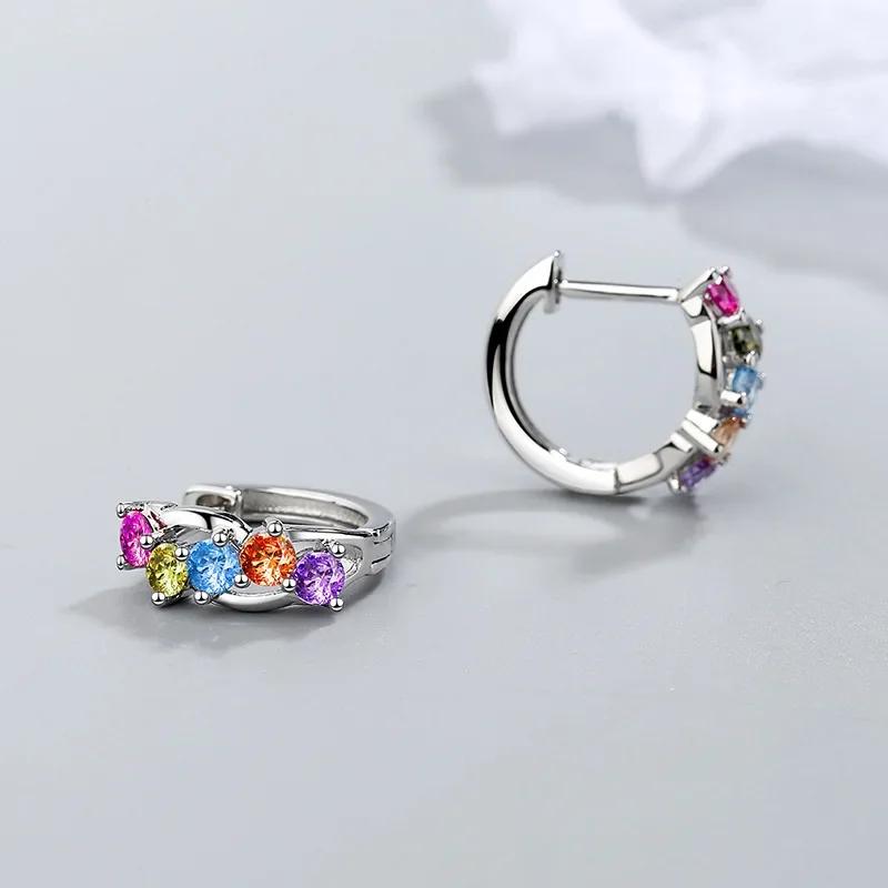 New Trendy  Sterling SIlver Earrings for Women  Colorful CZ Stone Stud Earring Chic Party Accessories Gifts