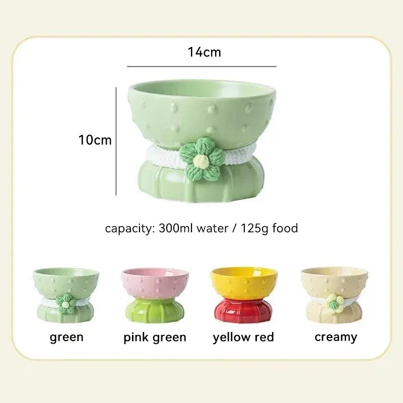 Cat Elevated Ceramic Bowl Cute Cactus Shaped Pet Food Water Feeders Small Dogs Drinking Eating Supplies