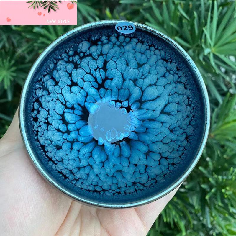 Jian zhan Tenmokus Tea Cup with Great Blue Oilspt Glaze, Handmade Porcelain Tenmoku Glaze Tea Bowls, Jian Ware Kung Fu Teacup CN
