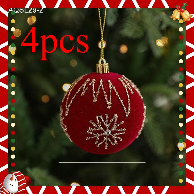 4pcs Christmas Balls, 8CM Wine Red Flocked Christmas Balls, Hanging Balls, Glitter Plastic Balls, Christmas Tree Ornaments