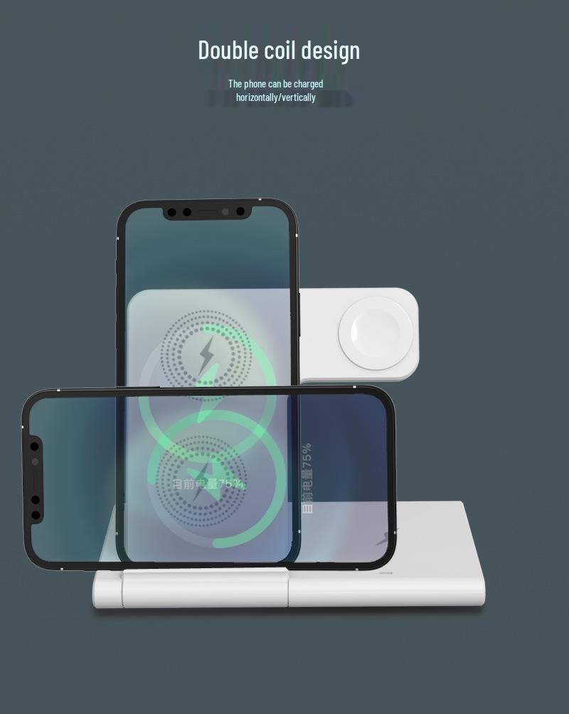 Foldable 3-in-1 Wireless Charging Phone Stand, 15W Fast Charging, Dual Coil