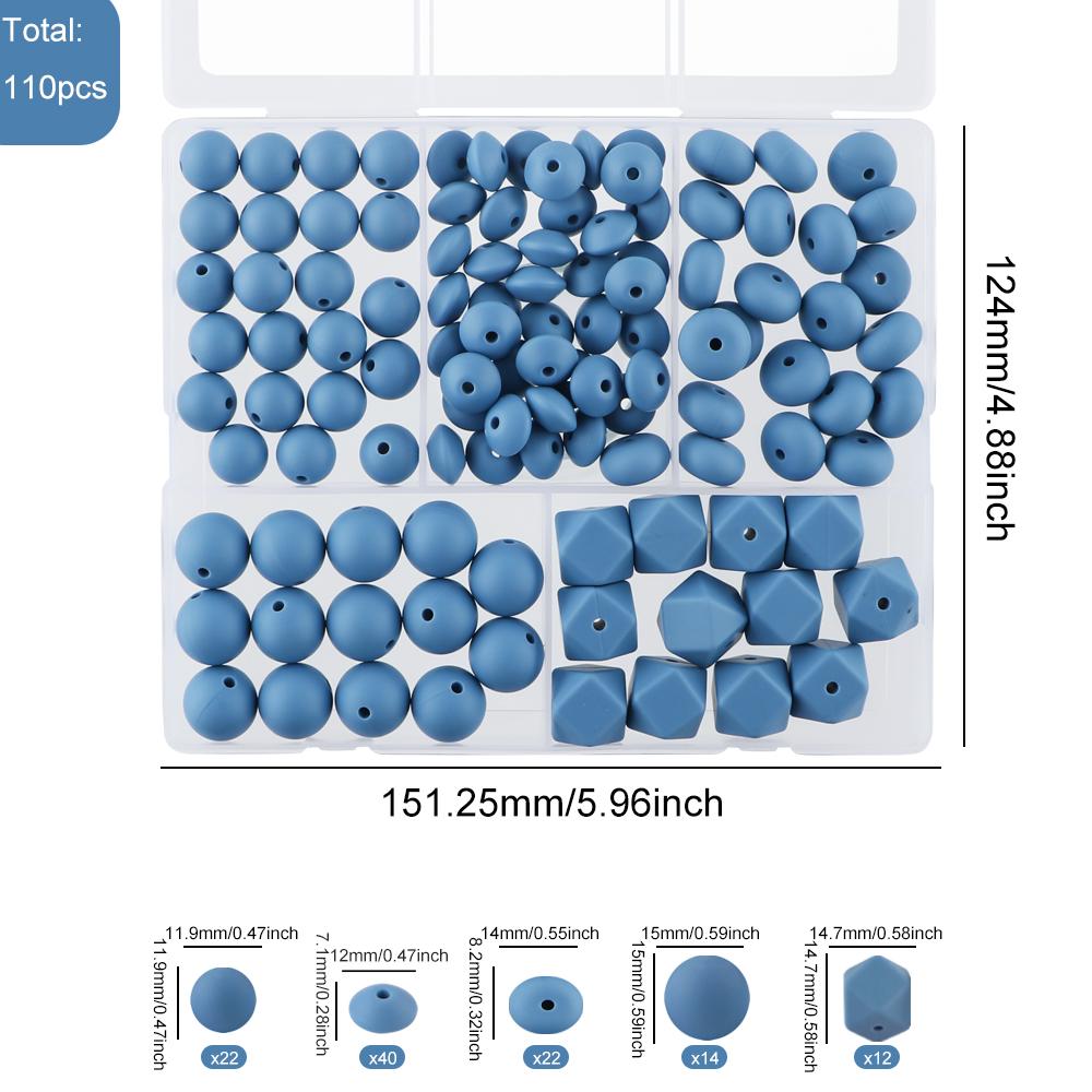Kovict 110Pcs/Set Silicone Beads Round Lentil Hexagon Loose Bead For Jewelry Making DIY Necklace Bracelet Keychain Accessories