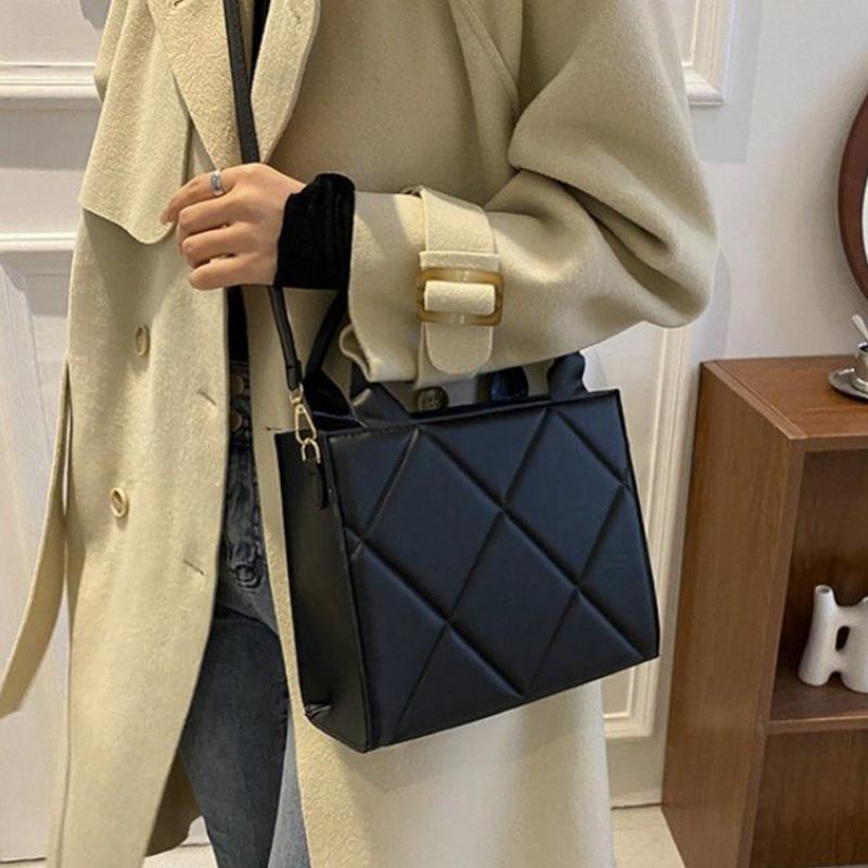 Large Capacity Women's Bag Diamd-shaped Grid Square Leather Shoulder Bag For Women Simple Retro Tote Bag Shopping Bag