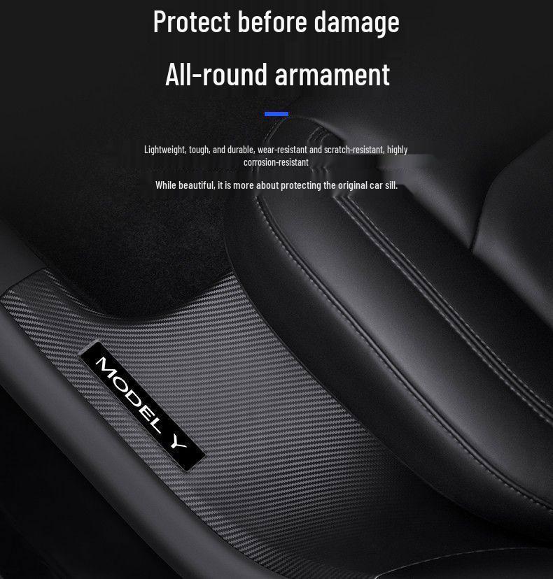 Tesla Model Y Carbon Fiber Rear Seat Corner Anti-Kick Protector Sill Strip