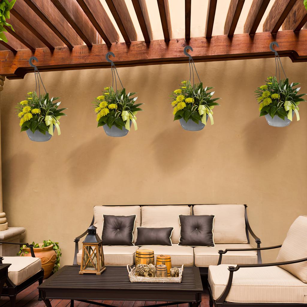 2Pcs Plastic Hanging Planter Pots Self-Watering Feature Faux Wood Barrel Texture Balcony Patio Garden Indoor Outdoor Hanging