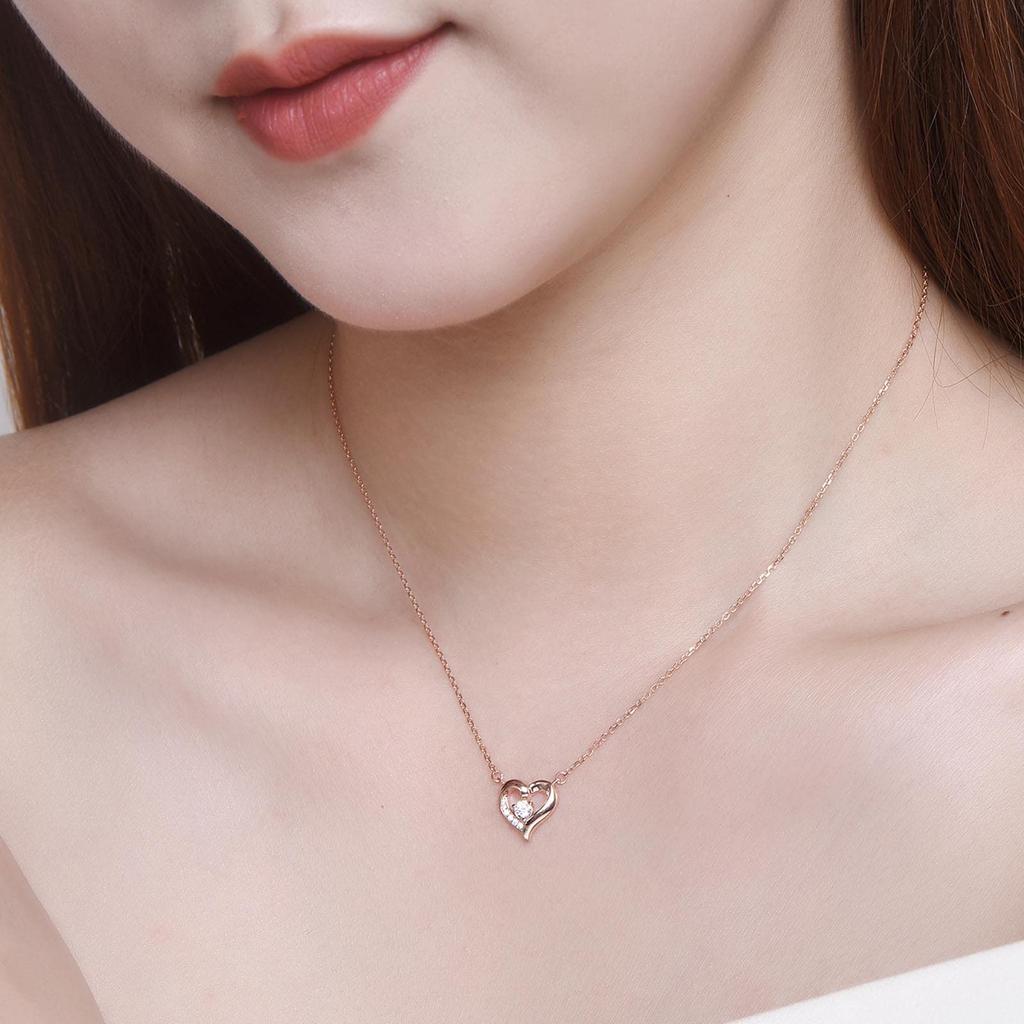 Herzkette für Silbernes Herz Rosa Schuleintritt Pendeln [FH.bird] Frauen, Beliebt, Schlicht, "Warmes Herz", 925, Hypoallergen, Zirkonia, Anhänger,