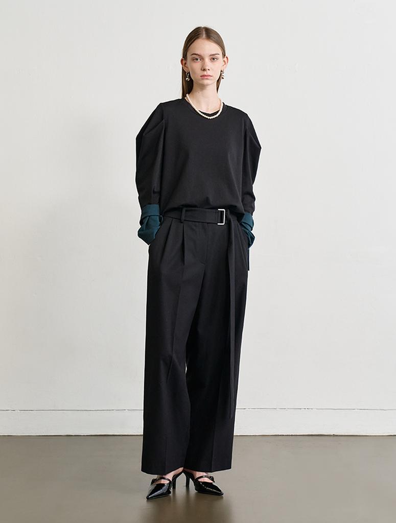 Leuiel Puff Sleeve Crop Sweatshirt_Black