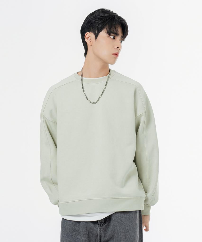 MOZMOZ Heavy Weight Pigment Back Embroidery Cutout Oversized Sweatshirt Beige