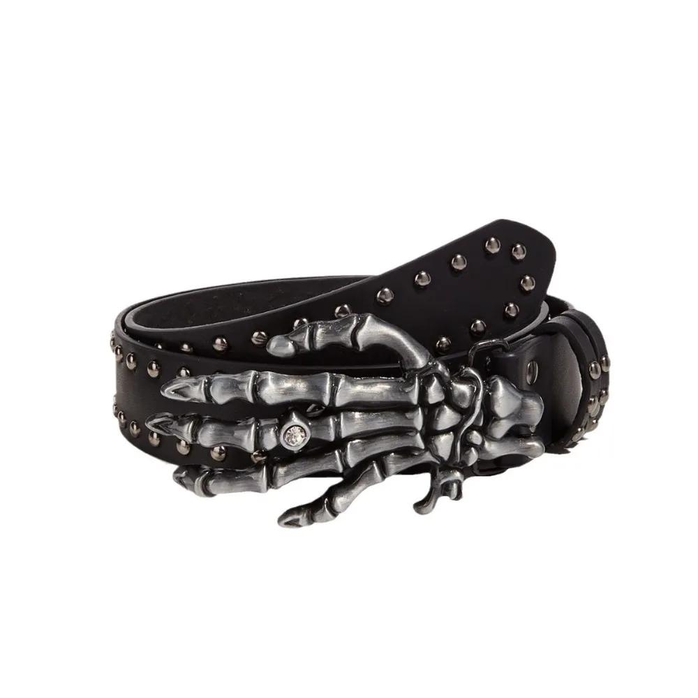 Jeans Decor Cool Skull Wide Waistband Adjustable Hip-hop Black Rivet Belt Punk PU Leather Skeleton Fingers Belt Festival