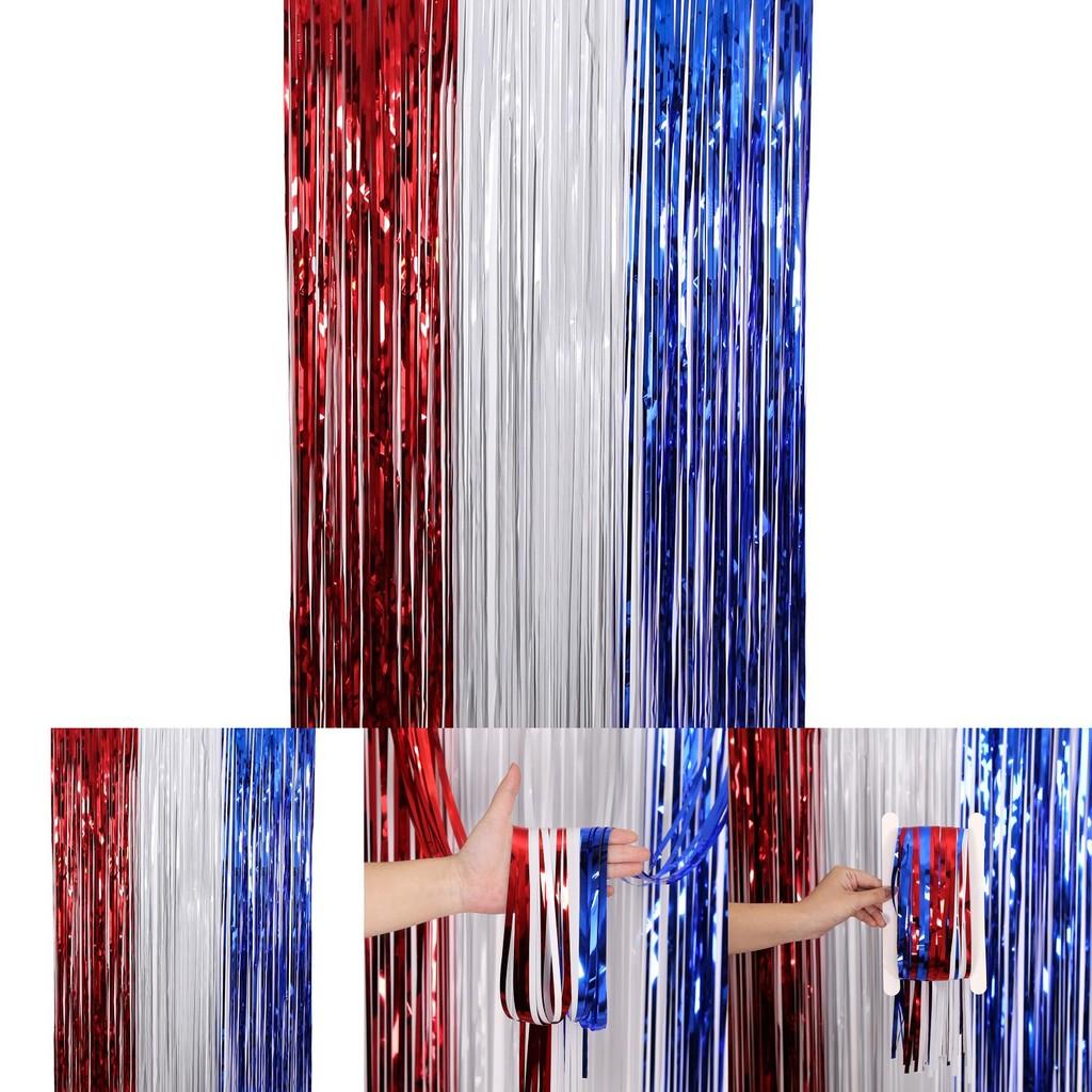 Vibrant White Red And Blue Independence Day Rain Curtain For Festive Decorations Party