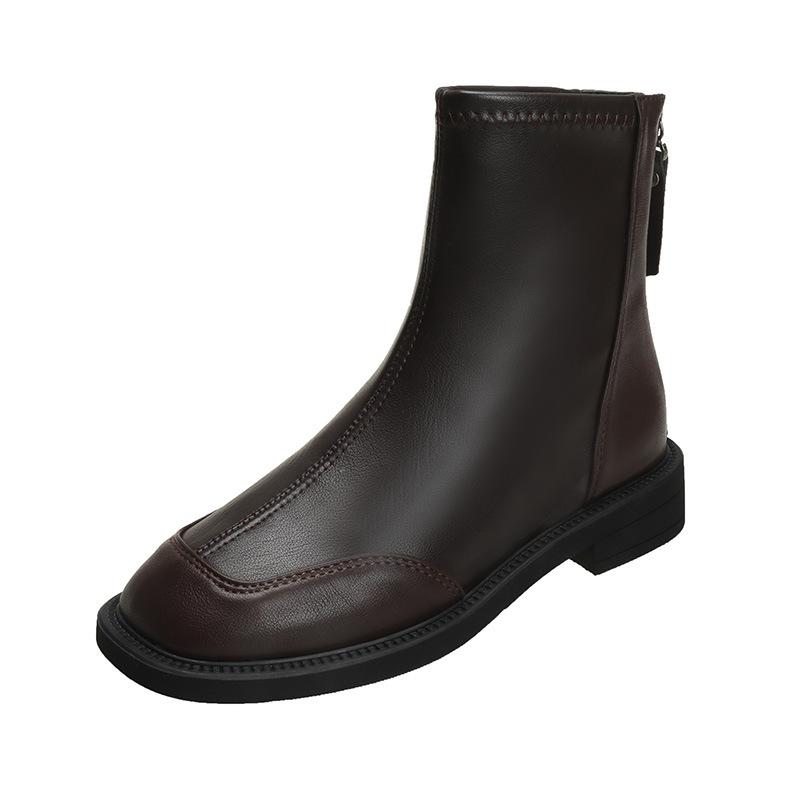 Skinny Soft Leather Martin Boots Women's Autumn Large Size British Style Rear Zipper Elastic Skinny Short Boots