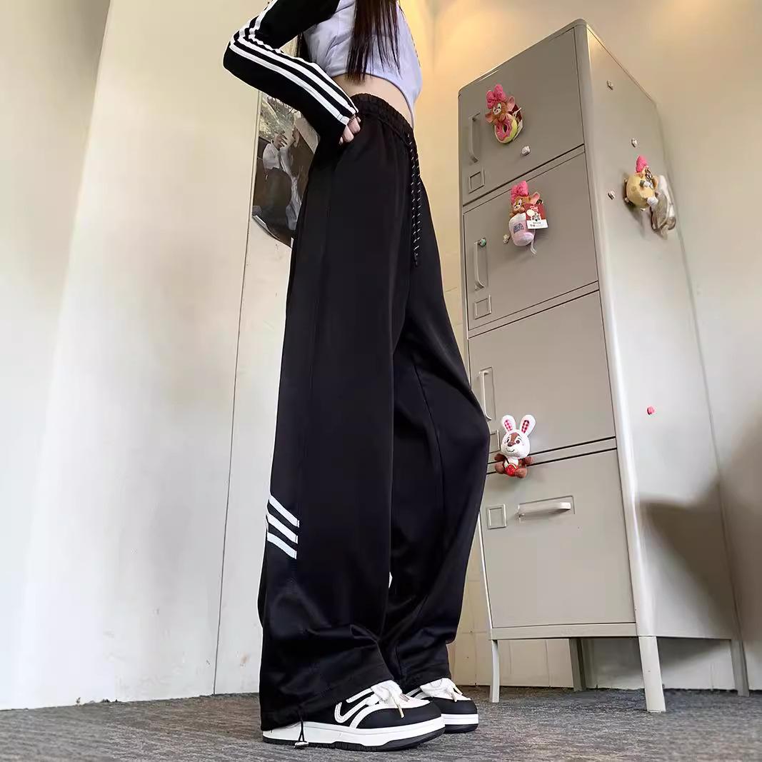 

Осенний стиль светло-серые повседневные брюки для женщин High Street Широкие спортивные брюки с прямыми штанинами и завязками 3XL