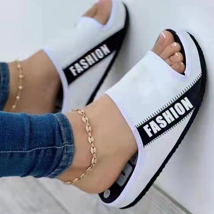 2022 Summer Women s Open-Toe Fabric Flat Sandals: European & American Plus Size Beach Slippers 35 белый