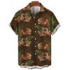 Dinosaur Skull & Tropical Leaf Print Short Sleeve Shirt, Casual Summer Top