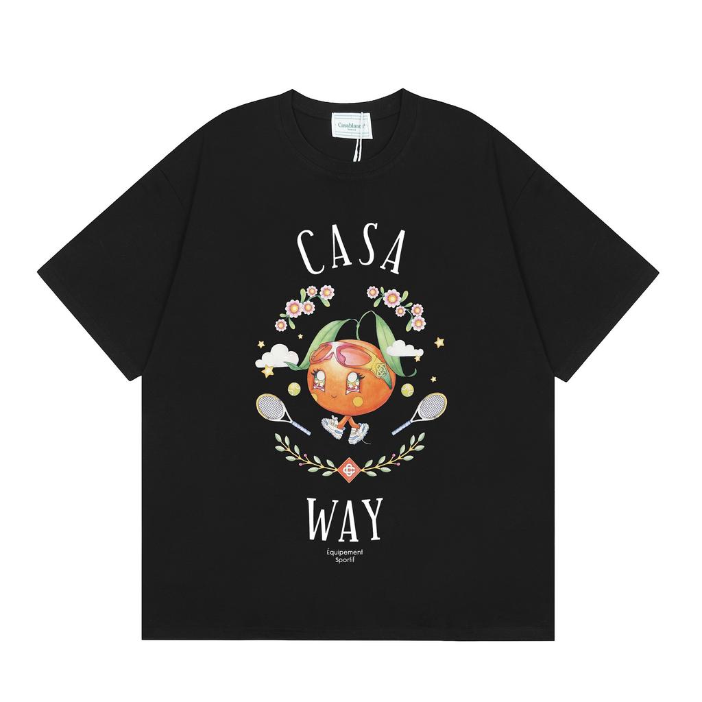 Grenzüberschreitend auf Lager exklusiv Casablanca Doppelgaze reine Baumwolle Unisex T-Shirt Hip-Hop lässig Kurzarm locker Rundhals